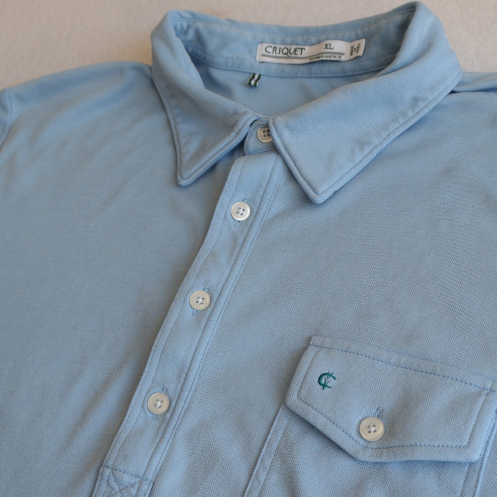 Criquet Mens XL Light Blue Pique Short Sleeve Pocket Polo Shirt Austin Texas